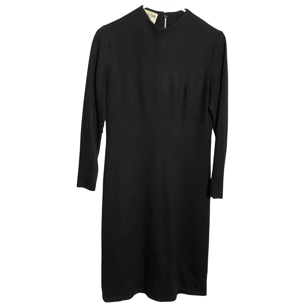 Vintage MCM Eve Le Coq Couture Dress Size S Black Wool Long Sleeve High Neck 60s